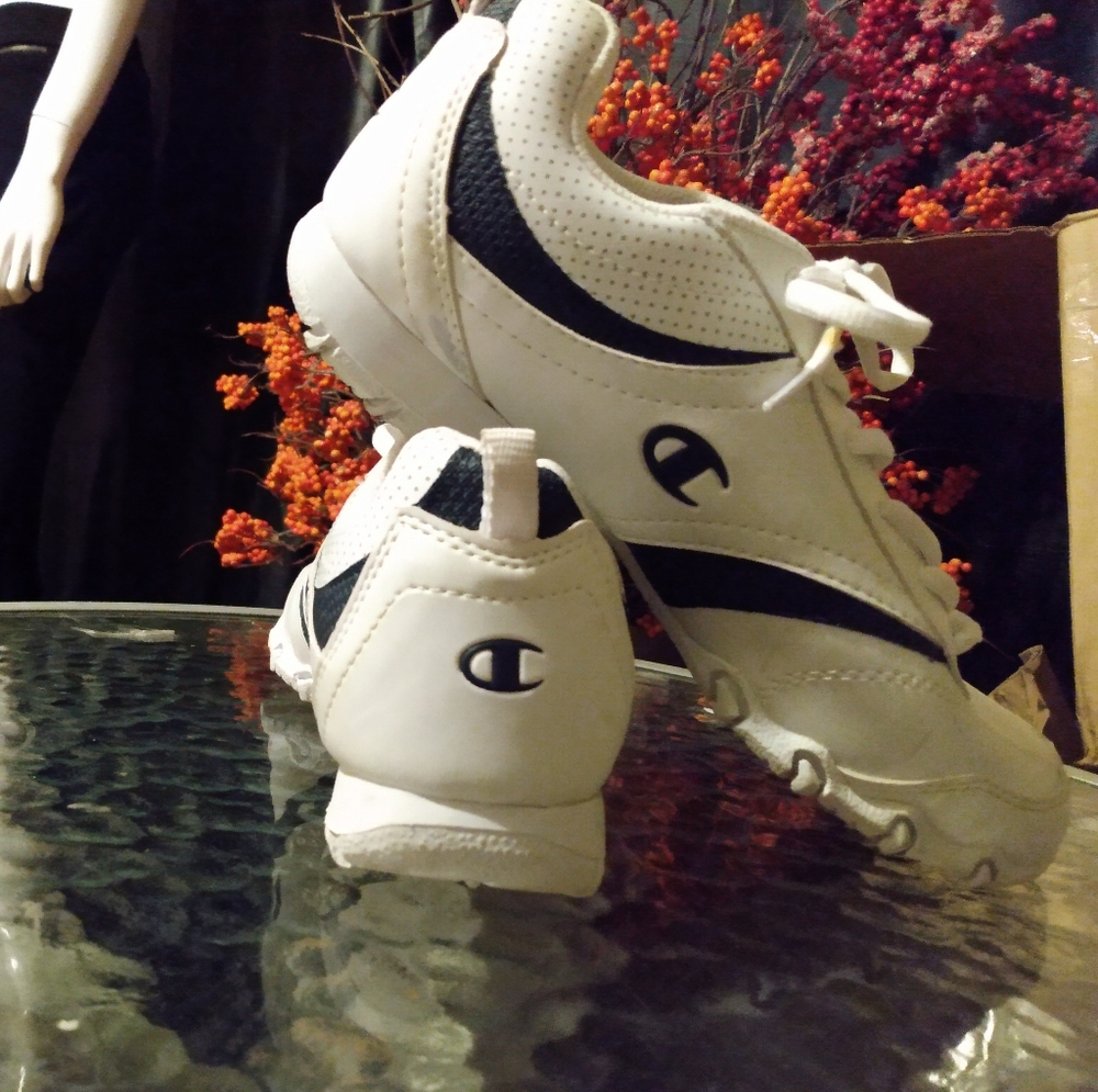 pending--White Champion sneakers.
